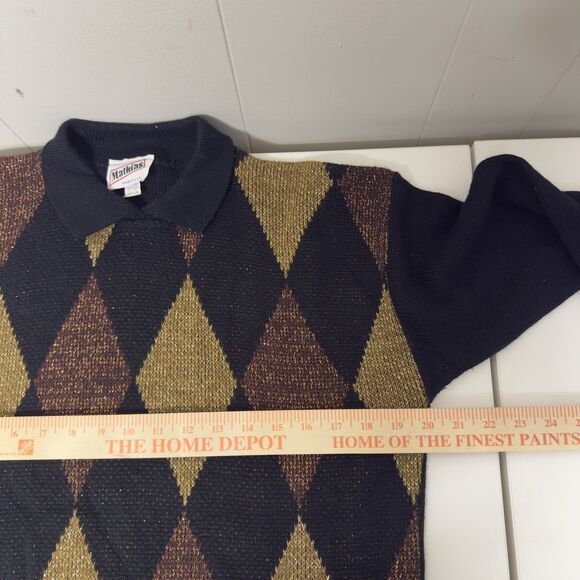 Vtg Mathias Metallic Collared Diamond Argyle Pattern Sweater USA Made Women M - Picture 7 of 11